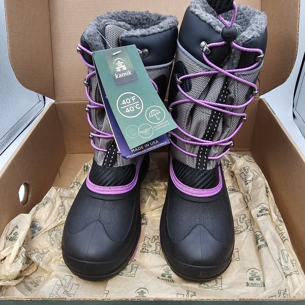Kamik Luke 3 Kids Snow Boots Waterproof Insulated Charcoal Purple US 4 NIB